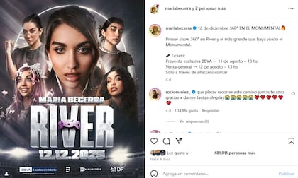 María Becerra anunció su show en sus redes sociales (Instagram: @mariabecerra)