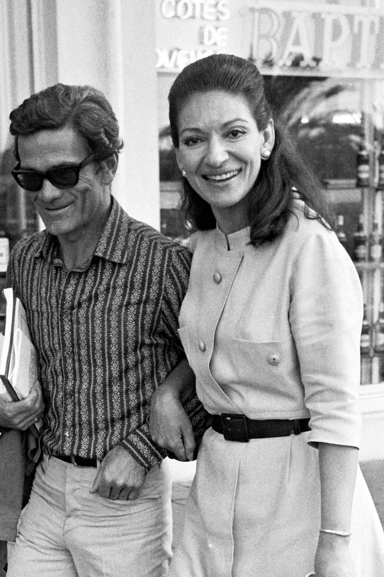 Maria Callas y Pasolini compartieron una amistad duradera, juntos estuvieron en Argentina para la presentación de Medea en el Festival de Cine de Mar del Plata
