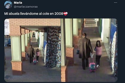 María Carreón (@mariaczamoraa), de niña, de camino al colegio junto a su abuela en 2008, en una imagen sacada de Google Maps y cedida por ella.