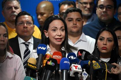 María Corina Machado durante una conferencia de prensa en la sede de su partido, en Caracas