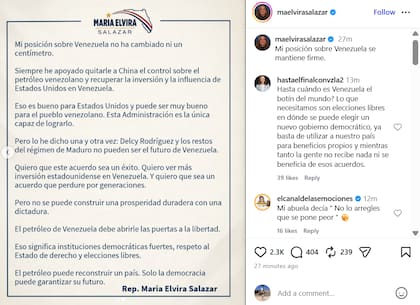 María Elvira Salazar aclaró que no se podía construir prosperidad con una "dictadura"