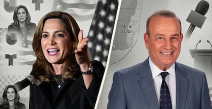 María Elvira Salazar (Partido Republicano) y Eliot Rodriguez (Partido Demócrata) se enfrentarán por la banca del Distrito 27 de Florida (fotomontaje generado con IA)