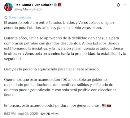 María Elvira Salazar prevé que el acuerdo perdure "por generaciones"