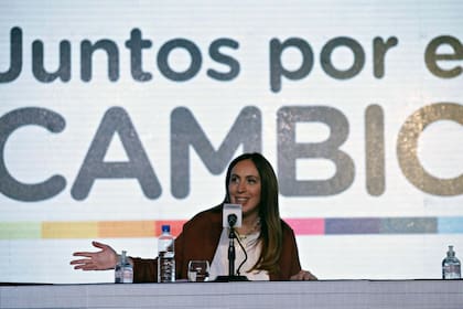 María Eugenia Vidal el último domingo, en el búnker de Juntos por el Cambio, tras conocerse su victoria en la Ciudad.