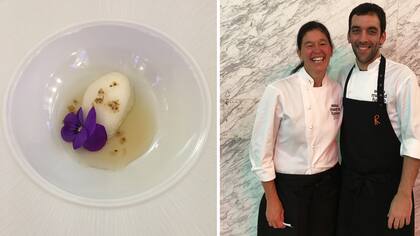 Mariana Müller y Hernán Luchetti con el postre preparado por La China