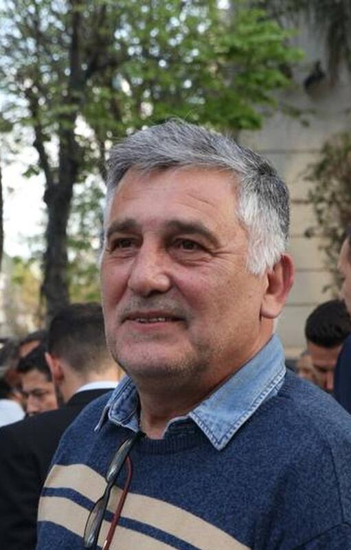 Mario Manrique, número dos del Smata, y Omar Plaini, de Canillitas, a la salida de una cumbre sindical en la sede de los camioneros