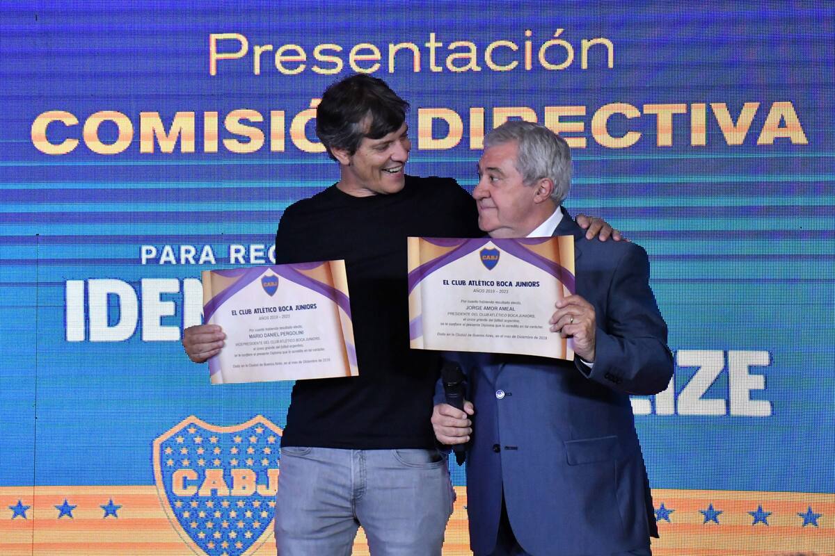 Mario Pergolini, junto a Jorge Amor Ameal, presidente de Boca
