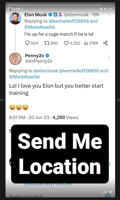 Mark Zuckerberg publicó en su perfil de Instagram una historia donde acepta el desafío de Elon Musk de un encuentro de lucha libre