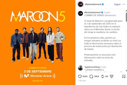 Maroon 5 se presentará, finalmente, en el Movistar Arena