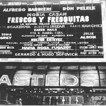 Marquesina de 1973. A poco de iniciar su carrera, Moria Casán encabezó los espectáculos de la revista porteña