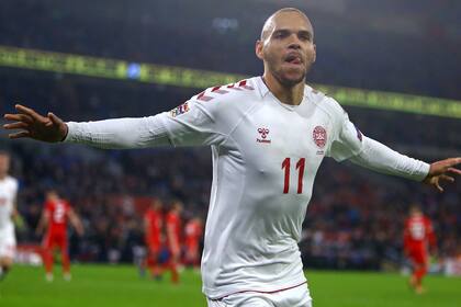 Martin Braithwaite festeja su gol en el triunfo ante Gales