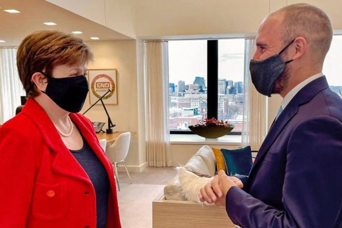 Martin Guzman en reunión con Kristalina Georgieva, del FMI