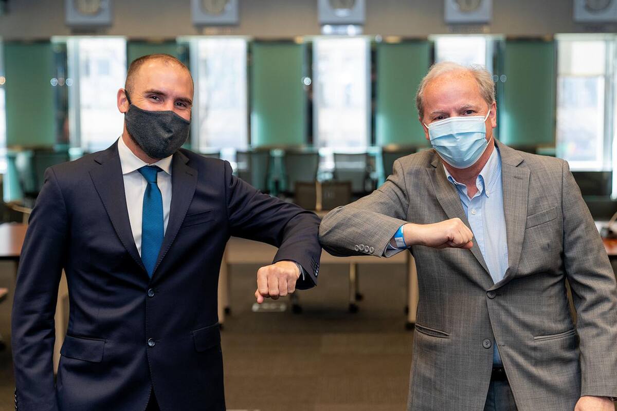 Martin Guzmán y el director ejecutivo del Banco Munidial, Axel van Trotsenburg, en su encuentro de esta tarde