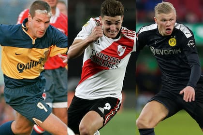Martín Palermo y Erling Haaland; dos goleadores con marcas que Julián Álvarez podría alcanzar esta temporada