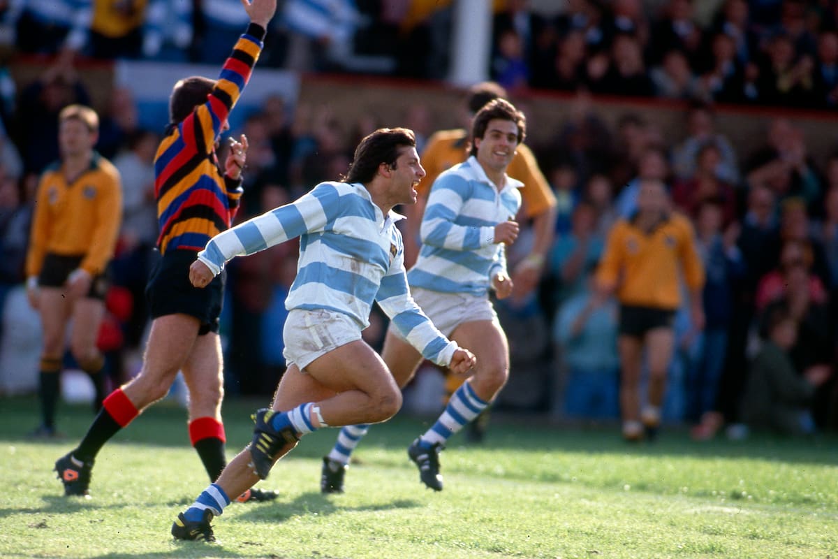 Martín Terán festeja su segundo try ante Australia en el Mundial 1991: una conquista notable