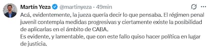 Martín Yeza, diputado nacional por Pro, señaló que se trata de un fallo político