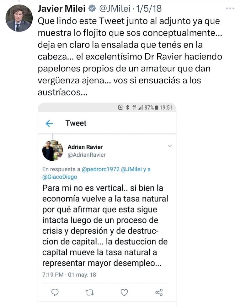 Más cruces de Milei con Ravier en 2018