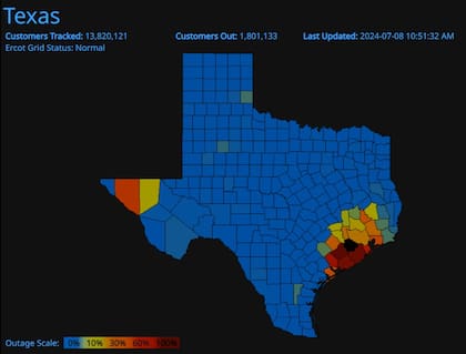 Más de 1,8 millones de usuarios se encuentran sin suministro de luz en Texas