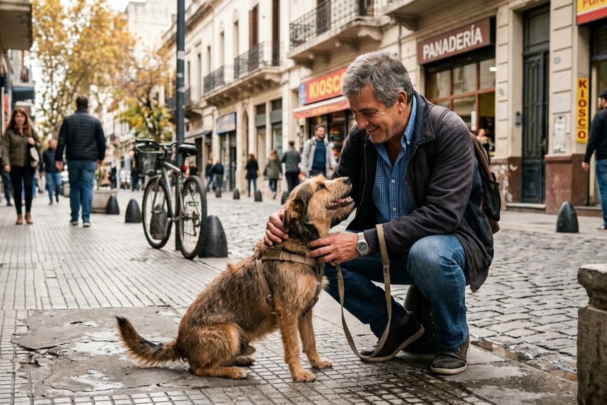 Más que un gesto de ternura, detenerse ante un perro desconocido es una estrategia inconsciente de nuestro cerebro para reducir el estrés (Foto generada con IA)