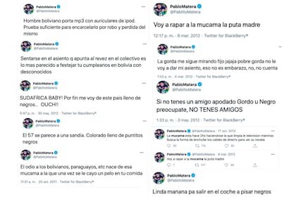 Los mensajes racistas de Matera. Además, se difundieron otros mensajes homofóbicos.
