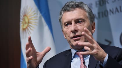 Mauricio Macri hablando durante un foro con miembros del Centro de Estudios Estratégicos e Internacionales (CSIS)