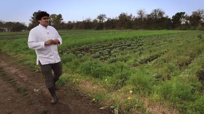 Mauro Colagreco entre sus tomates