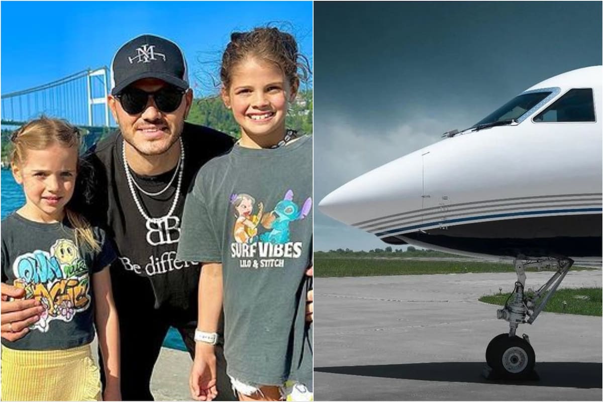 Mauro Icardi aterrizó en la Argentina con sus hijas Isabella y Francesa a bordo de un lujoso avión privado (Foto: Instagram @mauroicardi / @mercedesninci1)