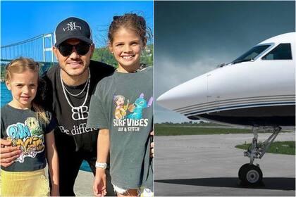 Mauro Icardi aterrizó en la Argentina con sus hijas Isabella y Francesa a bordo de un lujoso avión privado (Foto: Instagram @mauroicardi / @mercedesninci1)