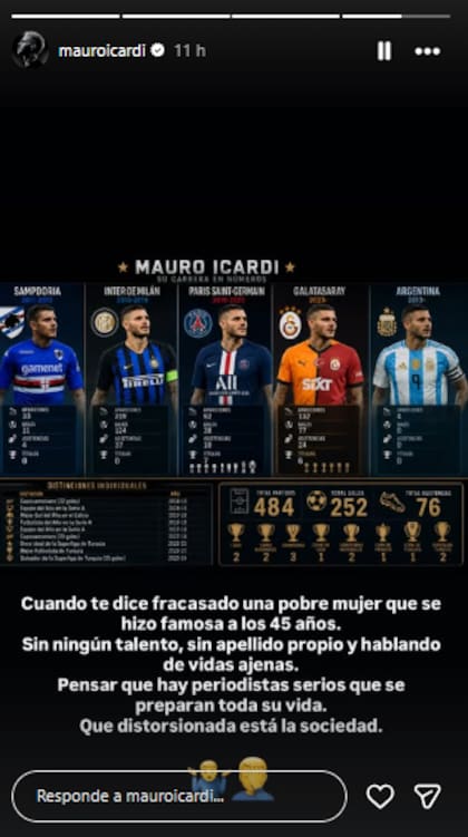 Mauro Icardi volvió a apuntar contra Yanina Latorre (Foto: Instagram @mauroicardi)