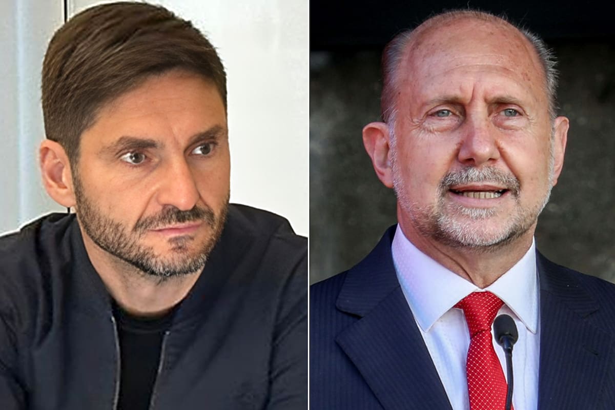 Maximiliano Pullaro, candidato a gobernador por Juntos por el Cambio, y Omar Perotti, gobernador de Santa Fe