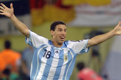 Maximiliano Rodríguez, en el Mundial de Alemania 2006, cuando convirtió el gol ante México que significó la clasificación de la selección para los cuartos de final