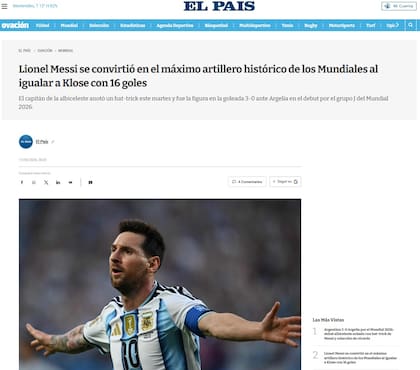 "Máximo artillero histórico", la definición de El País (Uruguay)