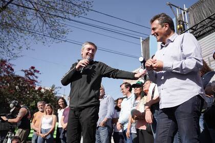 Máximo Kirchner y Sergio Massa, en el acto que protagonizaron juntos en el Bajo Flores