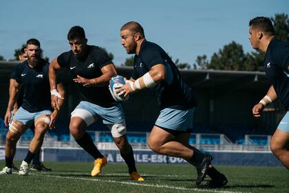 Mayco Vivas, Tomás Lavanini, Marcos Kremer y Thomas Gallo, en el entrenamiento de Los Pumas