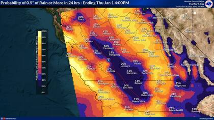Mayor probabilidad de lluvias en las próximas 24 horas en el centro de California
