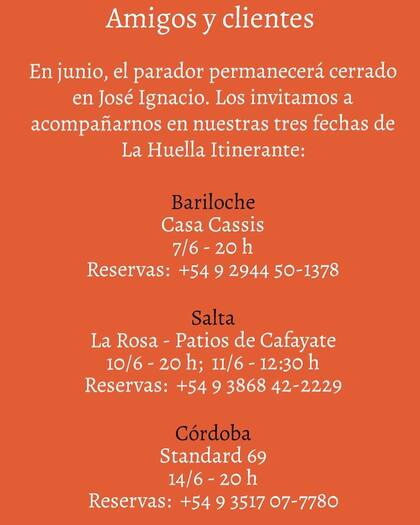 Mediante su cuenta de Instagram, La Huella comunicó su salida por Argentina e invitó a sus seguidores a reservar con antelación un lugar