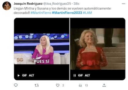 Meme sobre Susana Giménez y Mirtha Legrand en los Martín Fierro 2023
