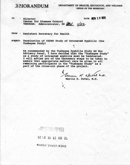 Memorandum del gobierno terminando con el estudio luego de que se publicó la nota (Foto: National Archives)
