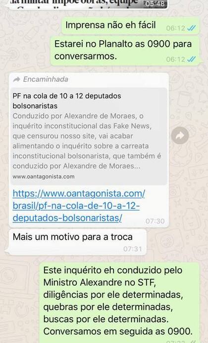 La conversación que Sergio Moro difundió a la prensa