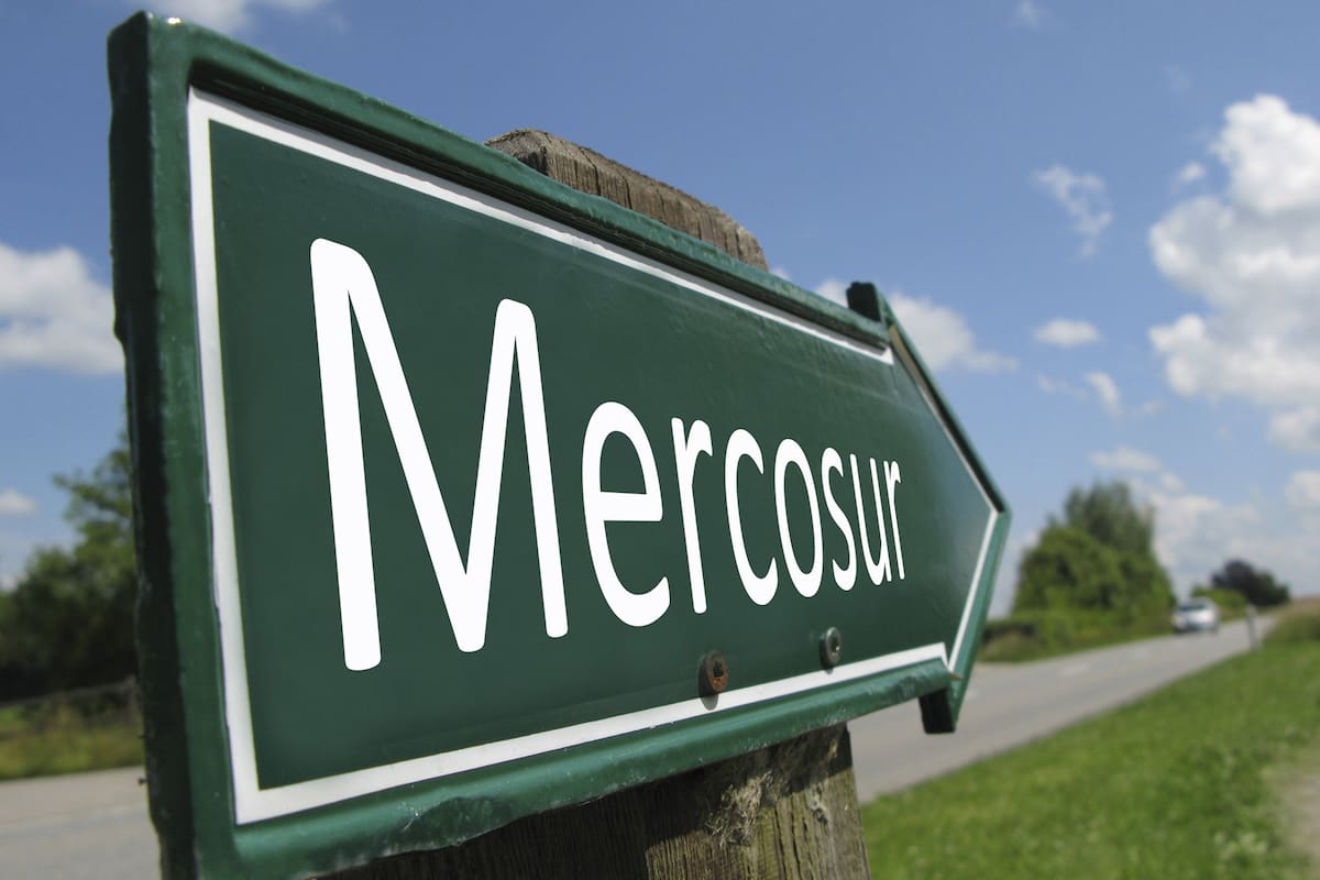Mercosur signpost along a rural roa