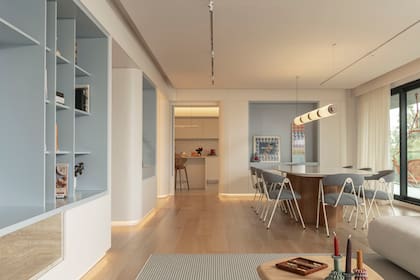 Mesa de comedor (Sierra Muebles, Córdoba), sillas (La Feliz) y lámpara ‘Penta’ de Francisco Miranda.