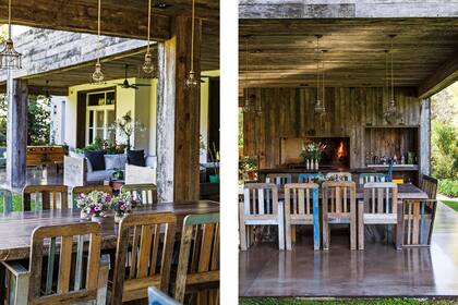 La mesa exterior de comedor con sillas de listones de madera coloreados (Pablo Ledesma).