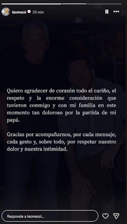 Messi agradeció el apoyo y cariño que recibió tras la muerte de su padre (Foto: Instagram @leomessi)