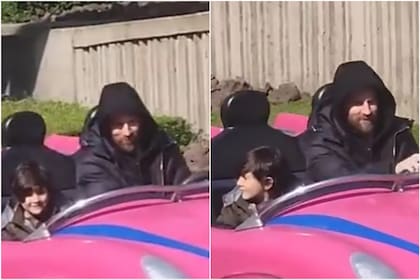 Messi al volante junto a su hijo Ciro en Disney