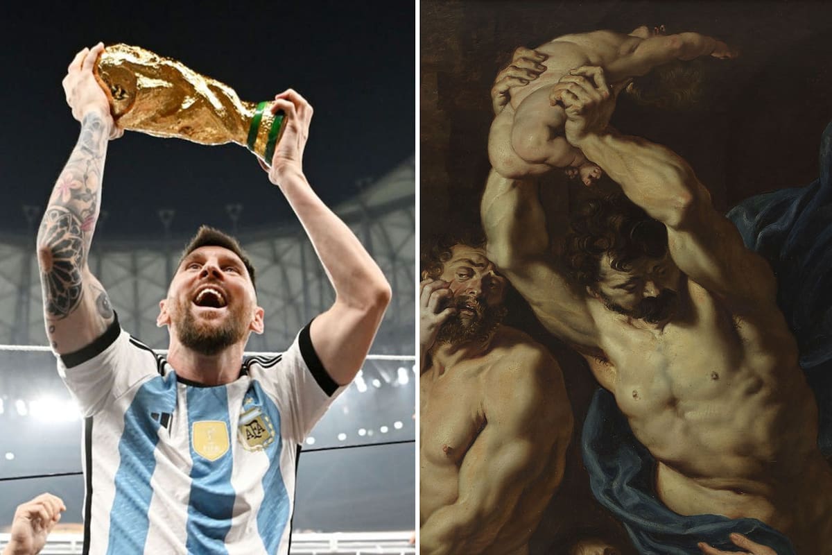 Messi con la copa y "La masacre de los inocentes", de Rubens