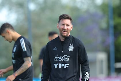 Messi, en el entrenamiento de la selección en Ezeiza, ayer