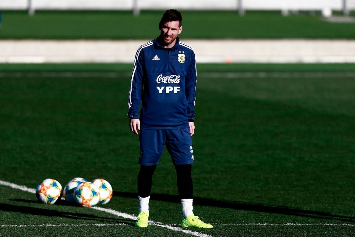 Messi en el entrenamiento del equipo argentino el 20 de marzo en Madrid, España, previo al amistoso contra Venezuela.