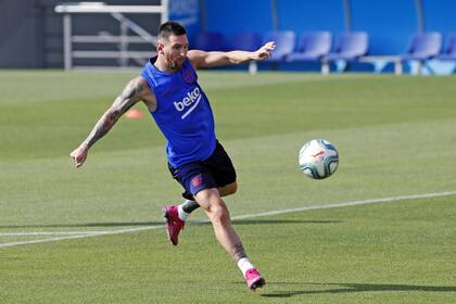 Messi, en un entrenamiento de Barcelona de la última semana.