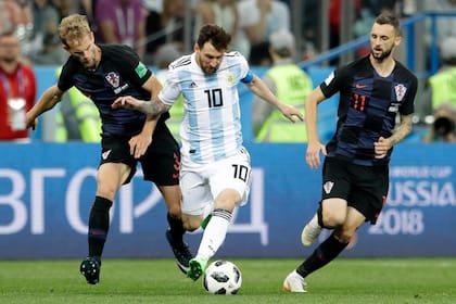 Messi frente a Croacia, en Rusia 2018. No volvió a jugar para la Argentina después del Mundial