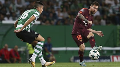 Jugando para Sporting de Lisboa, por Champions, ante el Barcelona de Messi